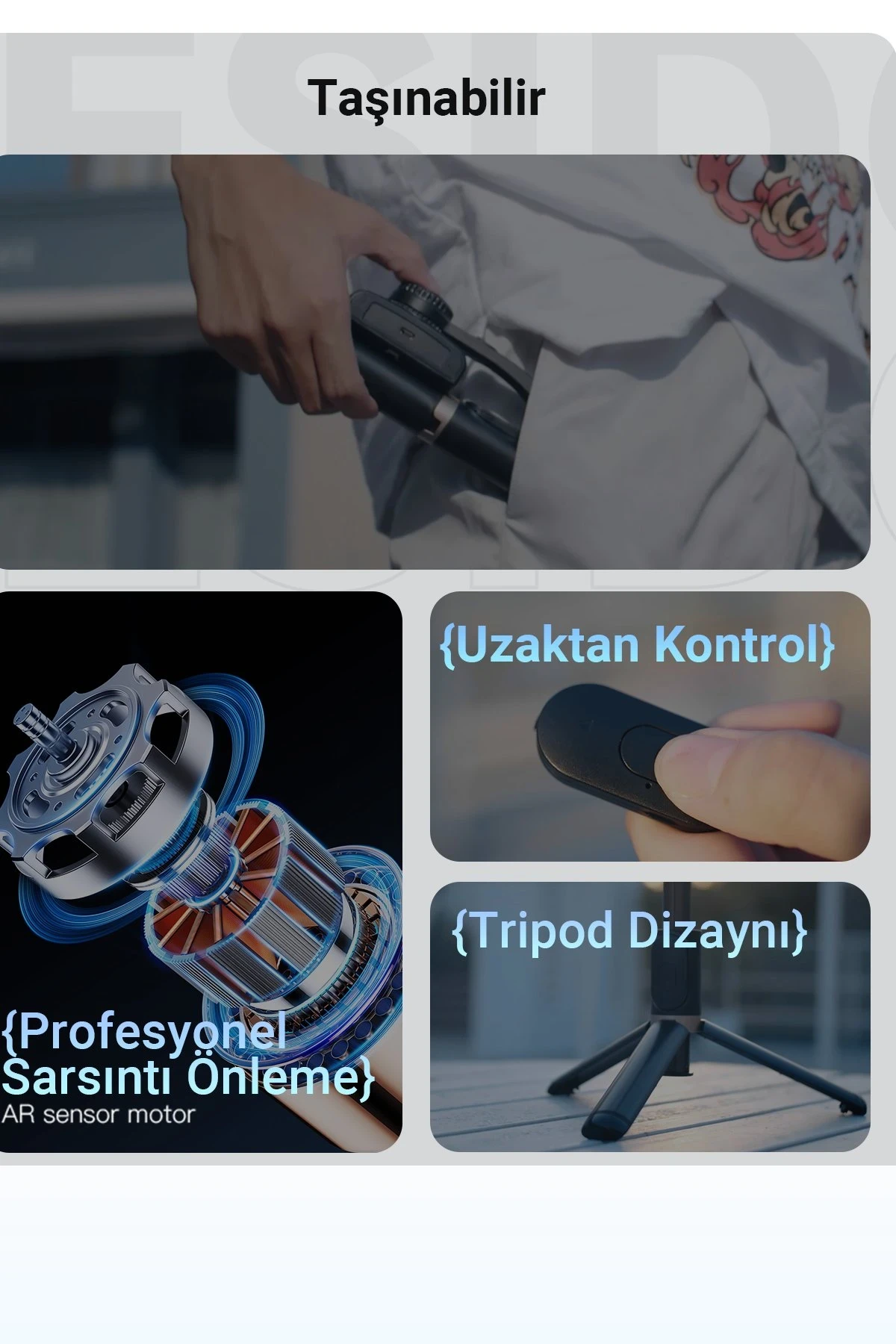 Yesido 360 Derece Bluetooth 5.0 Kontrollü 75cm Selfie Gimbal - Siyah