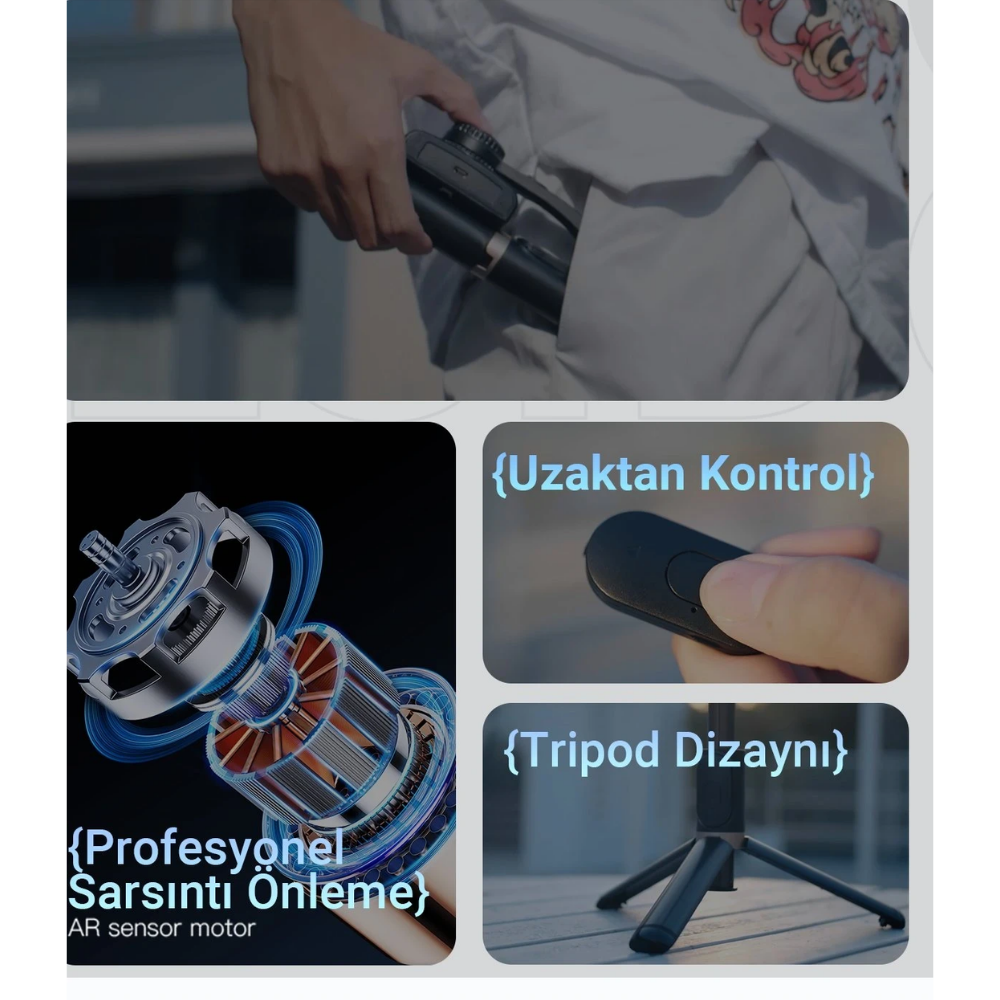 Yesido 360 Derece Bluetooth 5.0 Kontrollü 75cm Selfie Gimbal - Siyah