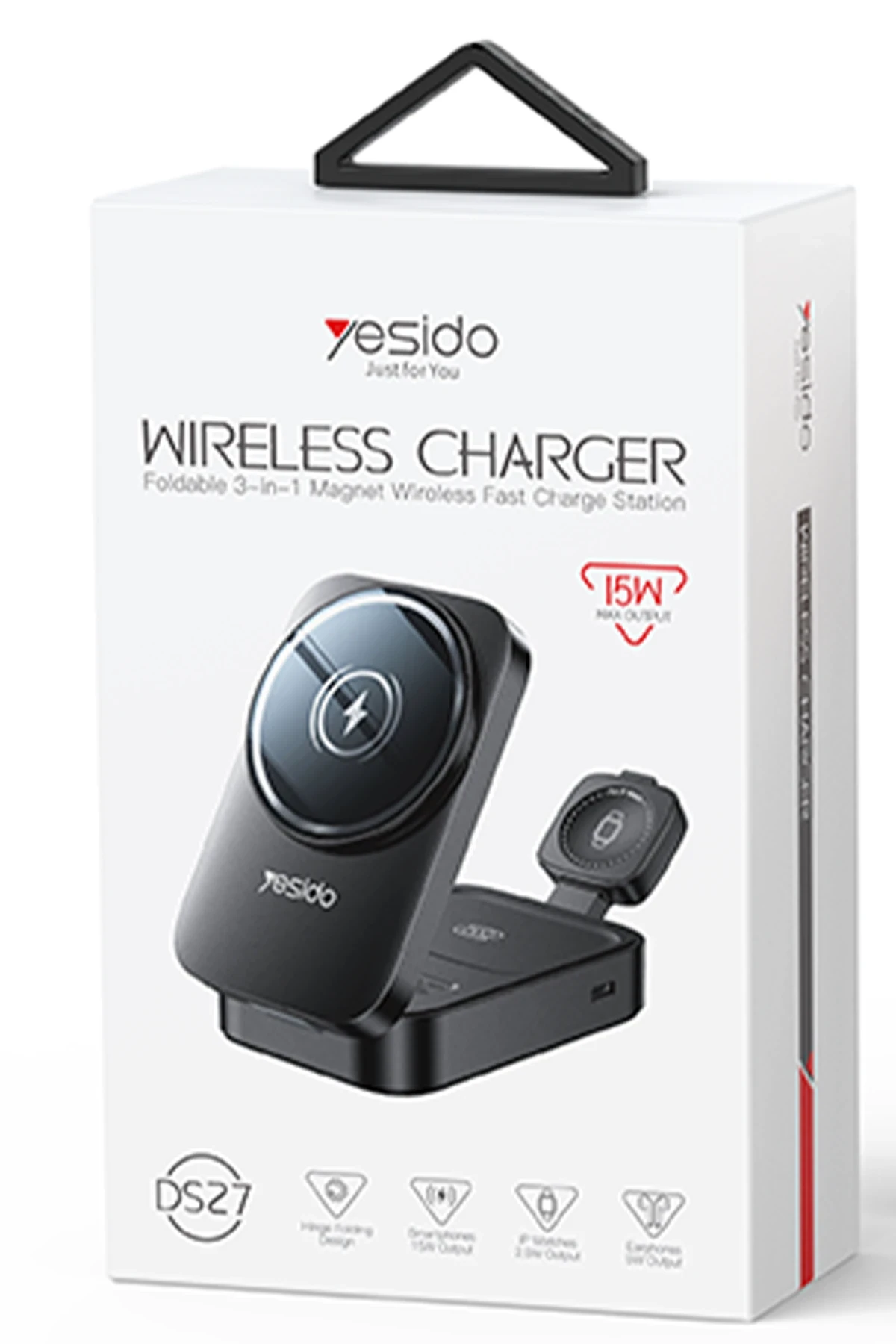 Yesido 3in1 Katlanabilir 15W Kablosuz Şarj Destekli Masaüstü Kablosuz Şarj Standı - Beyaz