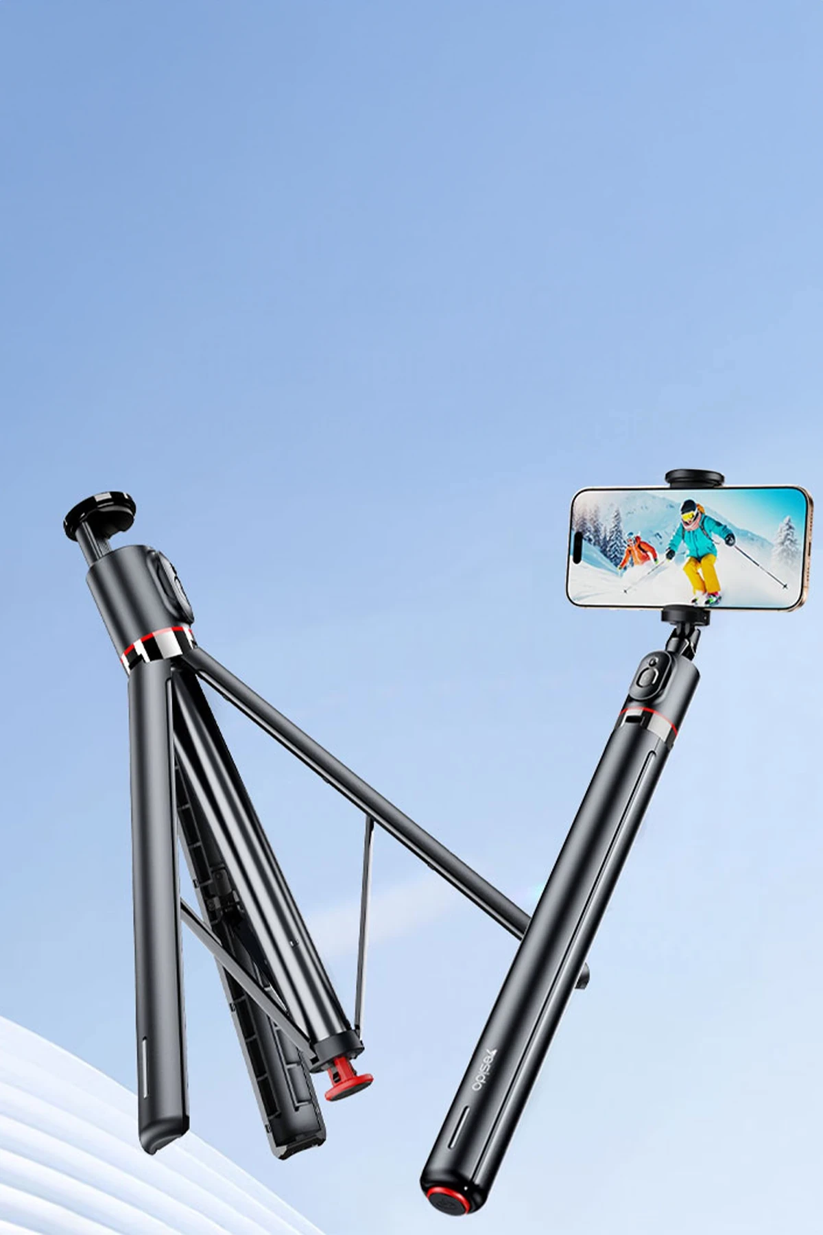 Yesido Düşmeye Karşı Mekanizmalı BT 5.2 Tripodlu Selfie Çubuğu - Siyah