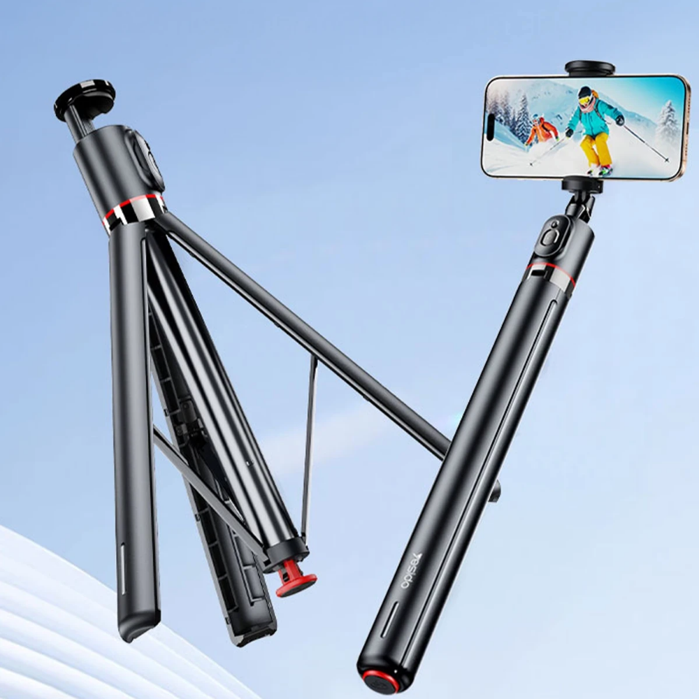 Yesido Düşmeye Karşı Mekanizmalı BT 5.2 Tripodlu Selfie Çubuğu - Siyah