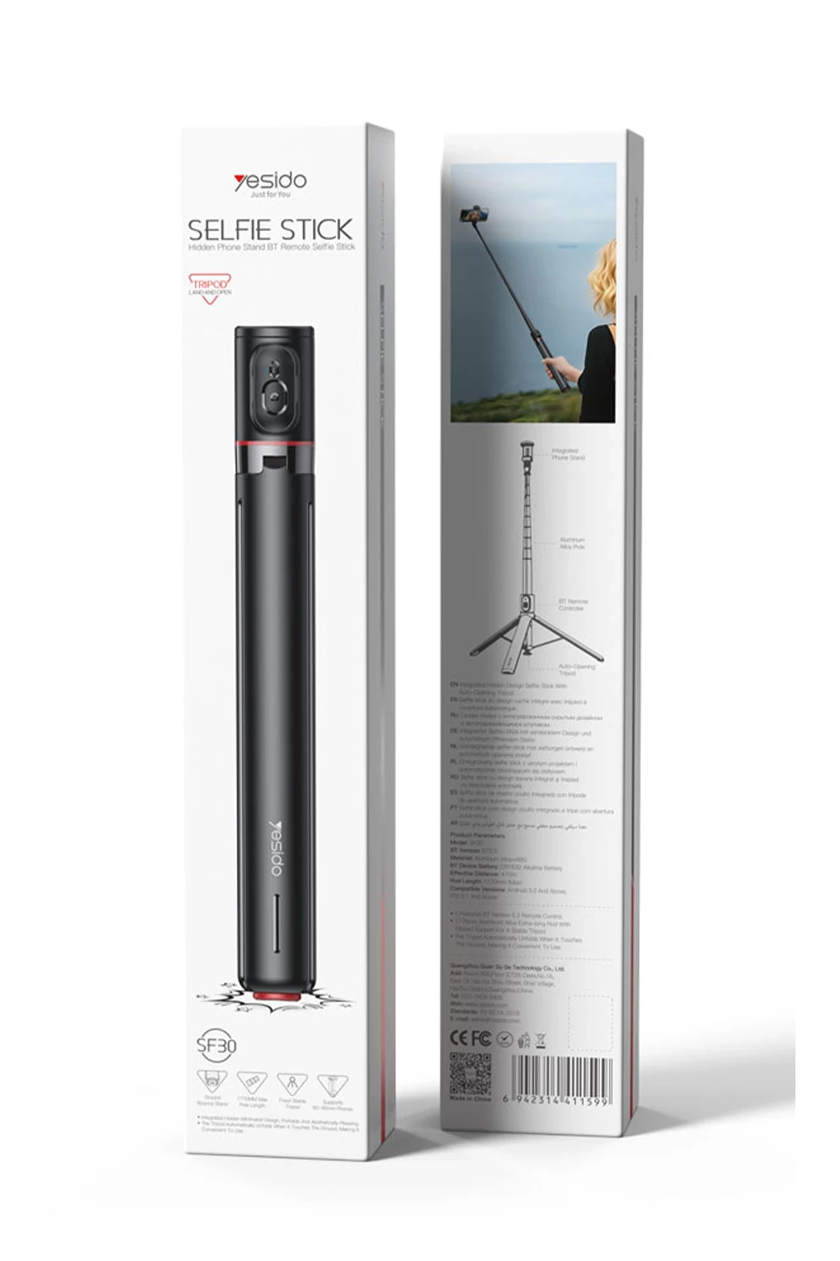 Yesido Düşmeye Karşı Mekanizmalı BT 5.2 Tripodlu Selfie Çubuğu - Siyah