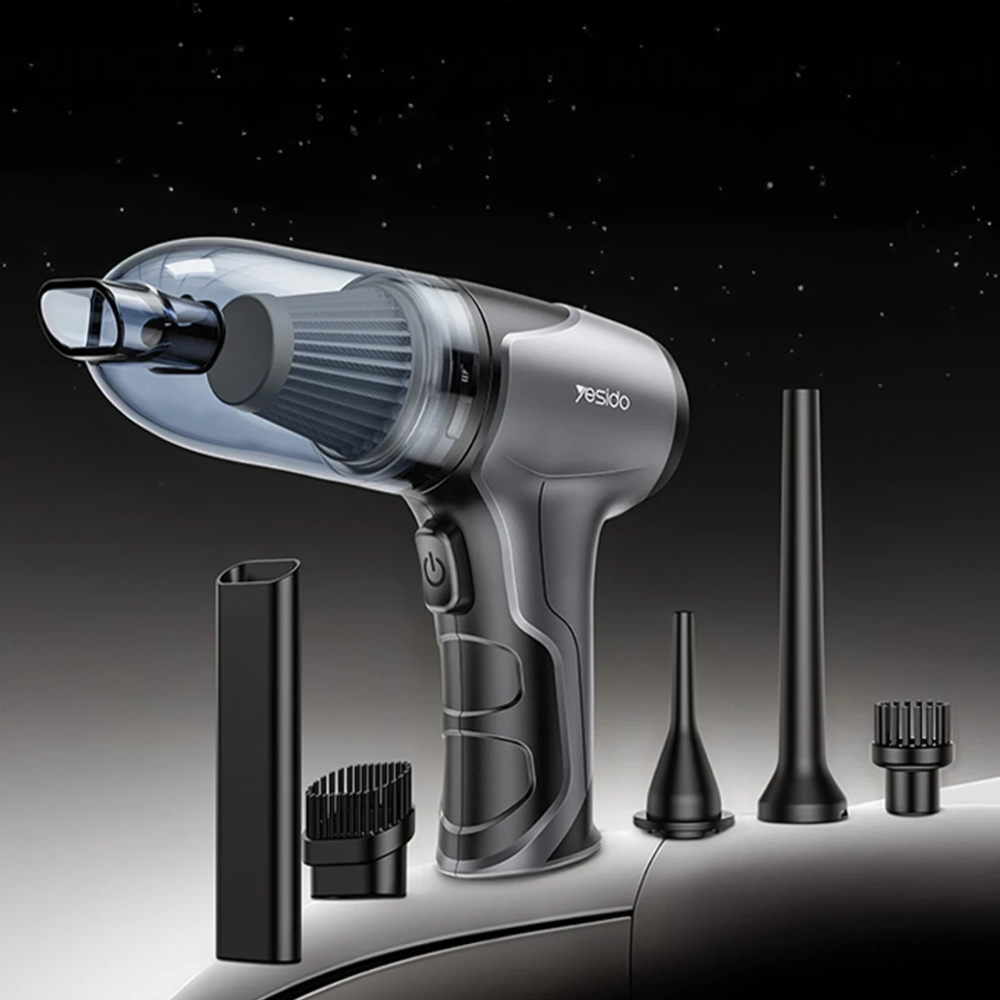 Yesido Çok Fonksiyonlu 4.000 mAh Bataryalı Kablosuz Süpürge ve Hava Kompresörü - Siyah