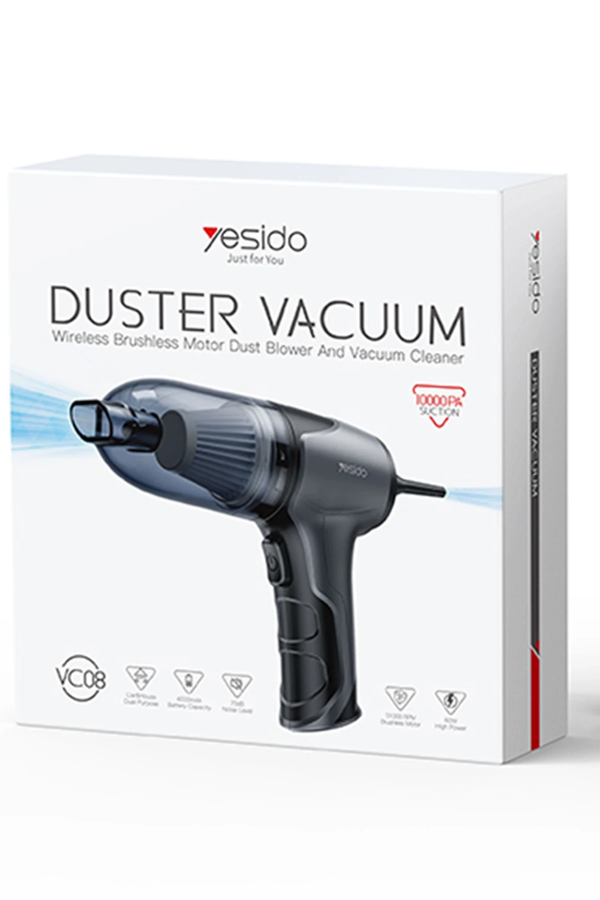 Yesido Çok Fonksiyonlu 4.000 mAh Bataryalı Kablosuz Süpürge ve Hava Kompresörü - Siyah