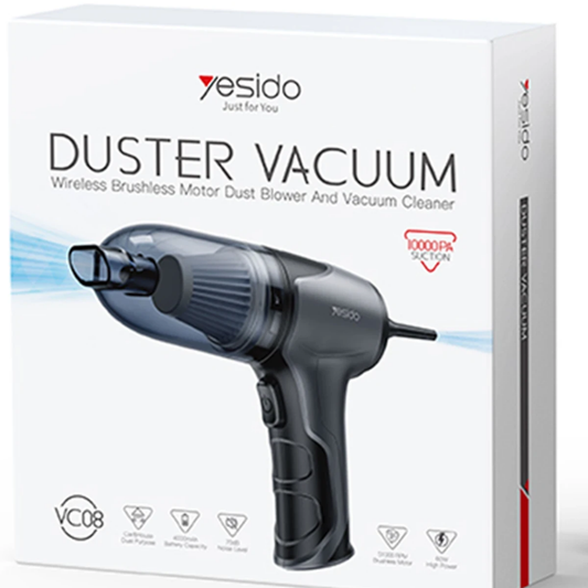 Yesido Çok Fonksiyonlu 4.000 mAh Bataryalı Kablosuz Süpürge ve Hava Kompresörü - Siyah