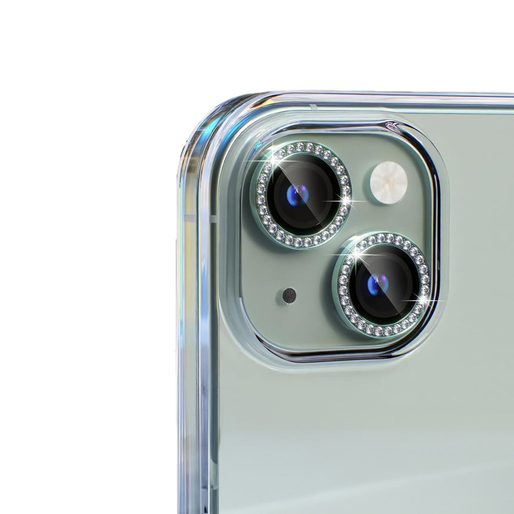 iPhone 15 Plus Kamera Koruyucu Taşlı Yeşil